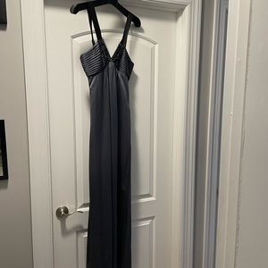 BCBGMaxazria Satin Gunmetal Beaded Maxi Gown Size 2